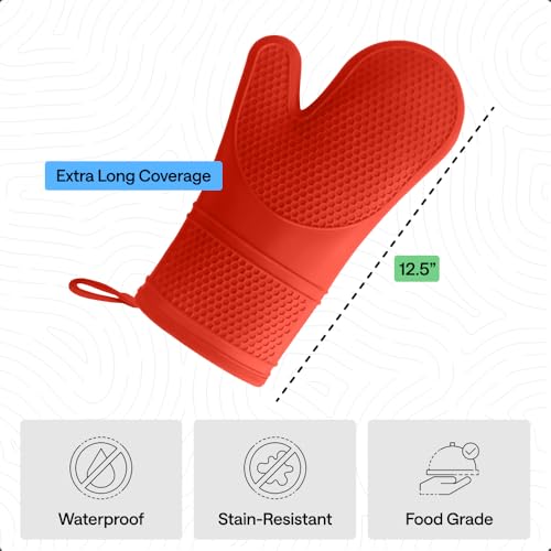 Image of GORILLA GRIP BPA-Free Soft Silicone Oven Mitts, 550F Heat Resistant Waterproof Cooking Safety Gloves, Thick Cotton Lining, Flexible Gripping for BBQ Grilling, Kitchen Potholders Set, 12.5x8.3, Coral