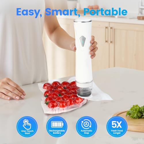 Image of Vacuum Sealer for Food with Visible Tank, Handheld Vacuum Sealer Machine with 30 Reusable Bags for 5X Longer Freshness, Wireless & Portable, White
