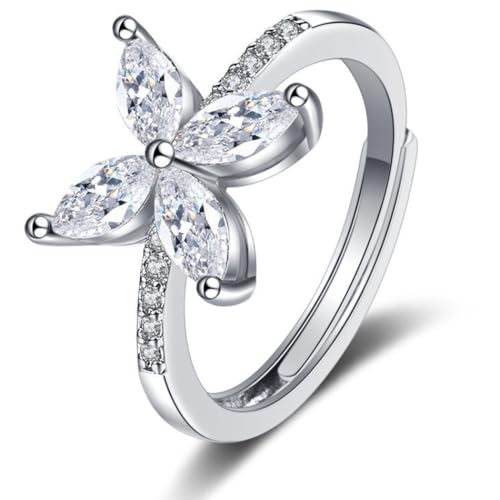 FLORA Anel feminino de prata 925 anel de borboleta anel elegante e versátil