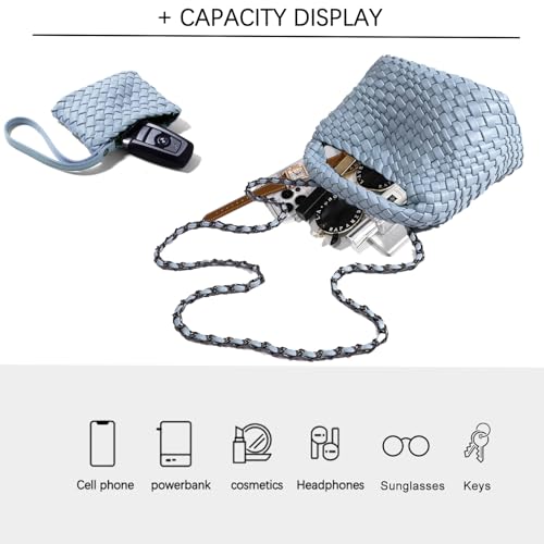 Image of JINMANXUE Fashion Mini Handbag For Women, Woven Tote Bucket Composite Bag Knitting Chain Bags, Crossbody Shoulder Purses