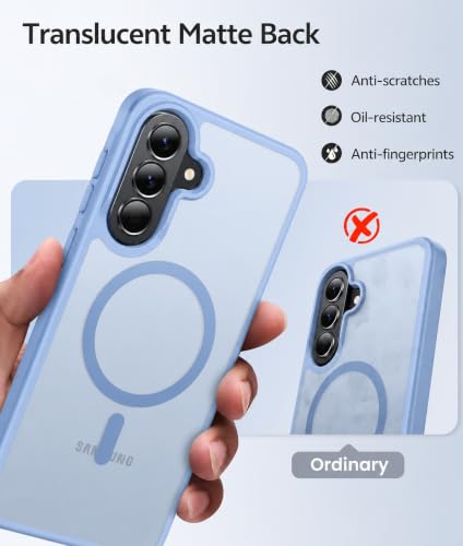 Image of Elzzi Magnetic Cover for Samsung A57 Case [MIL-Grade Drop Tested & Compatible with MagSafe] Translucent Matte TPU + Hard PC Back Cover, Anti-Scratch Shockproof Phone Case (Official Blue)