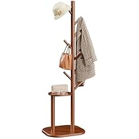 Pipishell Coat Rack, Freestanding Hall Tree with 8 Hooks & Storage Shelf, Solid Wood Base, 66.3\u2033 Tall Coat Rack Stand for Coats, Hats, Bag in Entryway, Bedroom, Living Room, Brown, PIFCR11BN