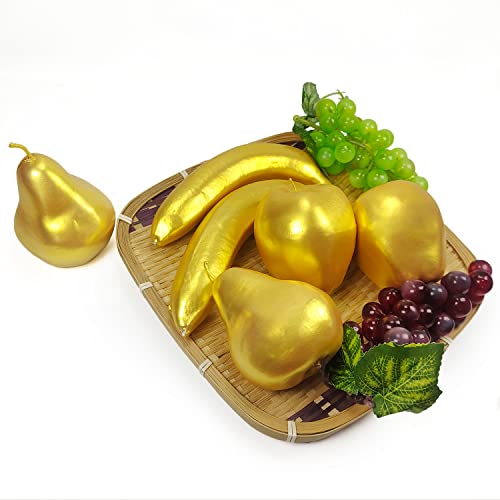 Lorigun 8 Pcs Artificial Golden Fruits, Fake Fruits For Decoration Home Christmas Golden Fruits Props Artificial Grapes Apple Banana Pear Table Centerpieces Faux Mixed Fruits #TOP2