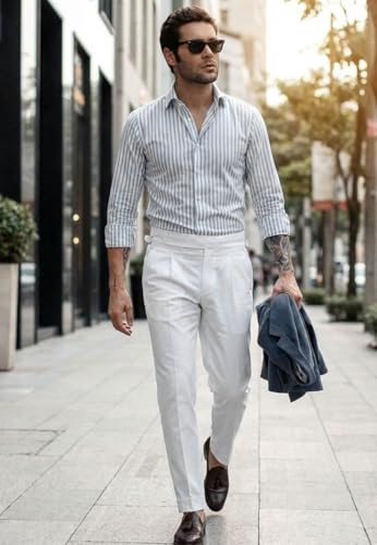 Image of IndoPrimo Men's Striped Shirt | Premium Slim Fit Full Sleeve Formal Casual Shirt | Button-Down Cotton Shirt for Office