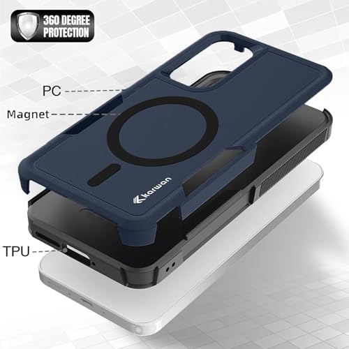 Image of KARWAN Shockproof Back Case Cover Compatible with Samsung S24, Heavy Duty Case with Camera Protection,Dual Layer Rugged Protection with MagEaze Mag-Safe Wireless Charging (Blue)
