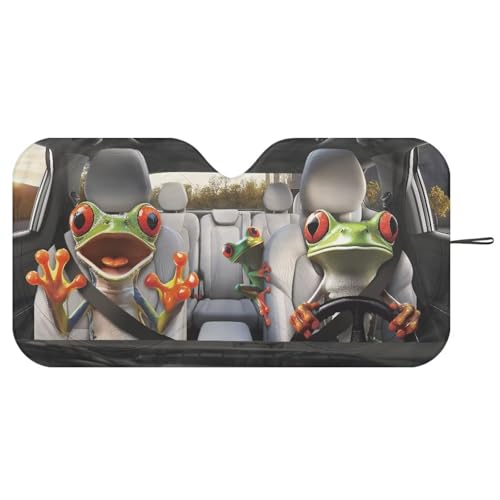 Image of Funny Frog Car Sun Shade for Windshield Sun Shield for Front Window Blocks UV Rays Easy to Install Car Interior Accessories Sun Protection for Cars Truck SUV