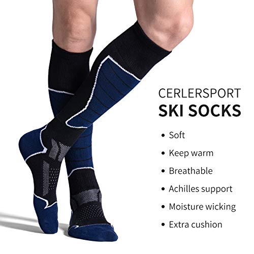 Celersport 2 Pack Men's Ski Socks For Skiing, Snowboarding, Cold Weather, Winter Performance Socks, Black+Royal Blue, Shoe Size 9-12 #TOP3