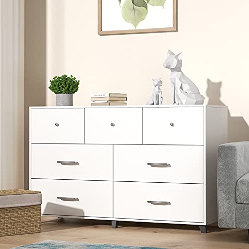 Cozy Castle 7 Drawer Dresser, Tall Dresser and Large Dresser, Chest of Drawers for Bedroom, Horizontal Dresser and Vertical Dresser for Clothes Storage, Bedroom Furniture, White