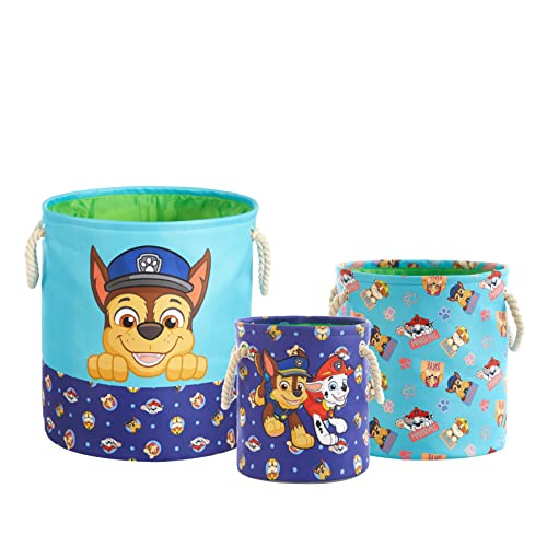 Image of Idea Nuova Paw Patrol 3 Piece Multi Size Fabric Nestable Toy Storage Basket Set, with Rope Carry Handles