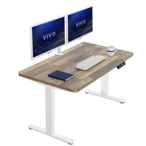 Image of VIVO Reclaimed Wood 43 x 24 in Standing Desk, DESK-KIT-1W4P | Electric, Holds 220 lbs, Sit Stand, Height Adjustable, Solid One-Piece Table Top, Memory Presets, 1B Series, White Frame