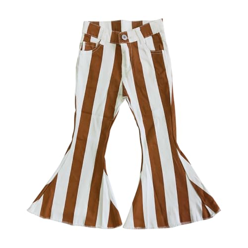 Todder Western Brown White Jeans Girl Jeans Ruffle Bell Bottom