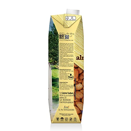 137 Degrees Unsweetened Almond Drink, Gluten Free, Dairy Free, Made with USA Almonds Each 1 Litre (Pack Of 2)