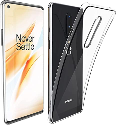 CAPTOR Funda transparente para Oneplus 8, funda TPU de silicona flexible suave y fina, protección de alta calidad con borde elevado para pantalla y cámara