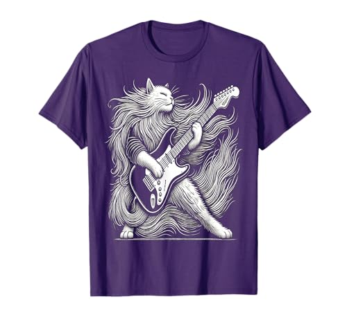 Rock and Roll Cat playing Guitar Men Women Kids T-Shirt