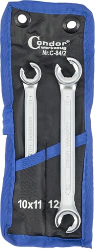 CONDOR Werkzeug 84-2 | Leitungsschlüssel-Satz Offener Ringschlüssel-Satz | 2-tlg. | SW 10x11-12x13 mm | Chrom-Vanadium-Stahl | Bremsleitungsschlüssel Satz für Werkstatt und Heimwerker