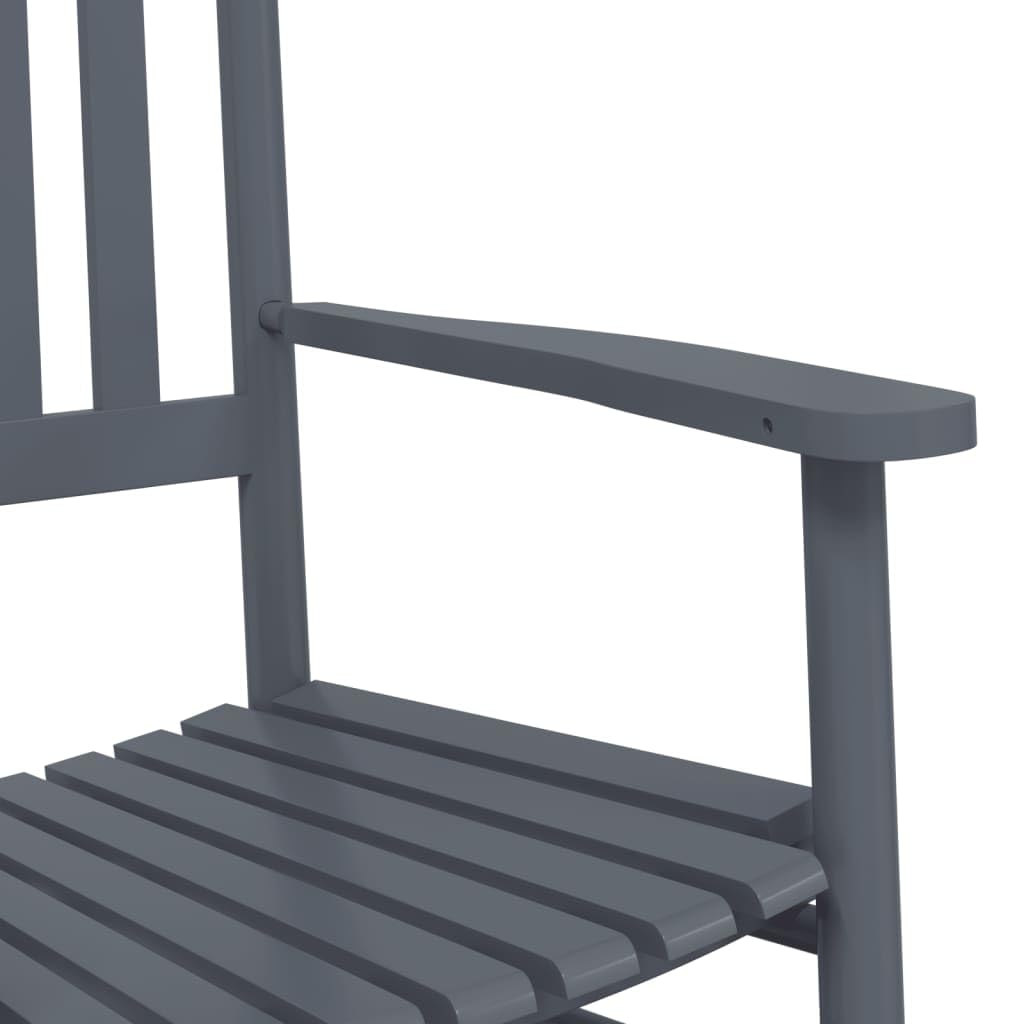 2 STK. Graue Schaukelstühle aus massivem Pappelholz mit gebogener Sitzfläche und Armlehnen, hohe Rückenlehne für bequemes Sitzen, ideal für Garten, Terrasse und Balkon, belastbar