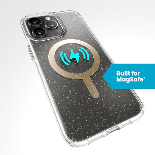 Speck iPhone 15 Pro Max Case - Built for MagSafe, Drop Protection - Scratch Resistant, Anti-Yellowing 6.7 Inch Phone Case - Presidio Lux Clear/Gold Glitter/Beige Sweater - Image 4