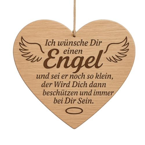 Pet-Jos Engel Herzschild Herz Schild Dekoschild Holzherz Holzschild 10 x 10 cm Spruch Holz Geschenk für einen Freund, EIN Geschenk für eine Familie