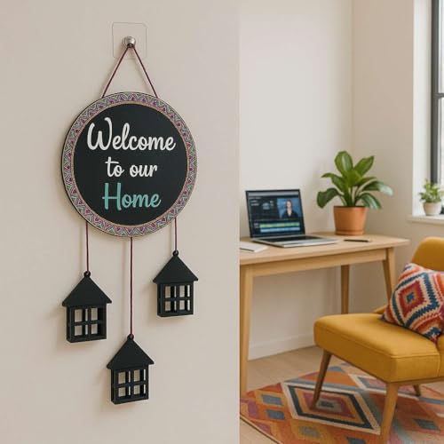 Image of DECORIQUE Wooden Wall Hanging Welcome Sign Decorative Quote Board For Home, Door, Entrance, Hall & Office - Rustic Wall Art & Housewarming Gift Item,25 Cm
