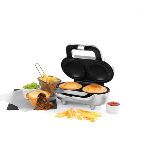 Progress Deep Fill Pie Maker – Double Non-Stick Plates, Cool Touch Lock Latch Handle, Crimping Edge, Sweet & Savoury Pies, 3-5 Min Preheat, Twin XL Pies, Fruit, Meat, Mince Pie, Silver, 1000W