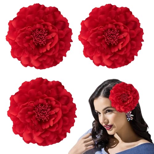 flores pelo flamenca,Clips de Pelo de Clavel para Flamenca para Mujer,Peineta Flamenca y Accesorios para la Feria de Abril, Boda y Fiesta,Sevillana Chulapa y Baile (3pc)
