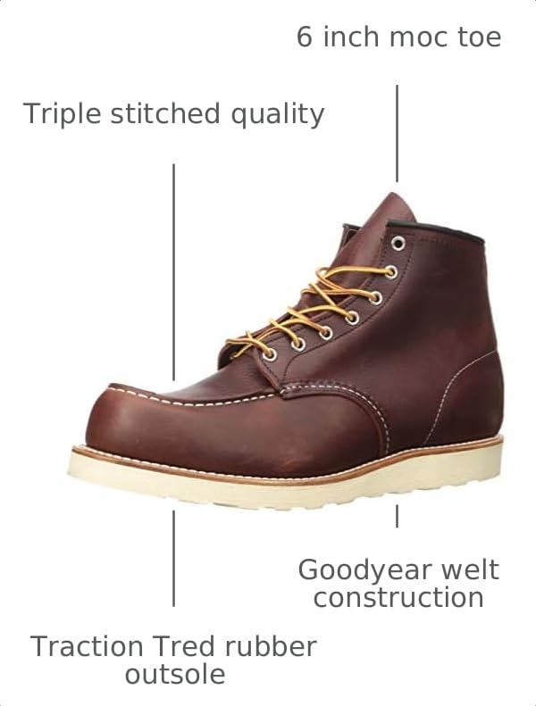 Image of Red Wing Shoes Heritage Classic Moc Men's 6-Inch Boot, Full Grain Oiled and Waxed Leather, Traction Tred Wedge Sole