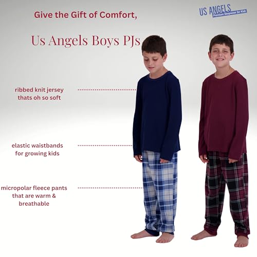 Image of US Angels Pajamas Set for Boys, 4-Piece Set, Short Sleeve Shirt with Pajama Shorts