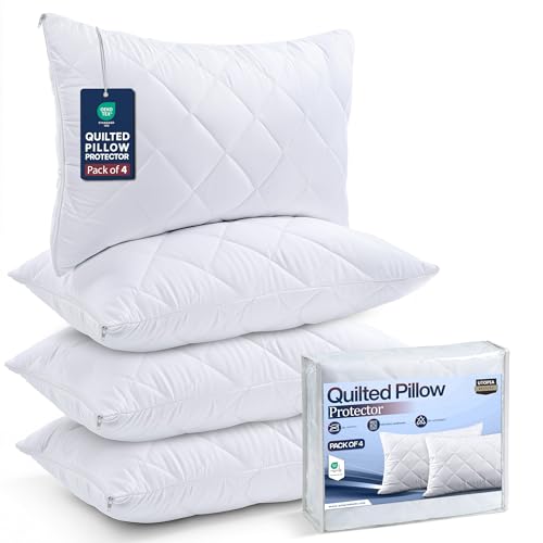 Utopia Bedding Pillow Protector 50x75 cm Quilted Zippered Soft & Breathable Microfiber Pillowcase Protectors (White 50x75 cm (4 Pack - White))
