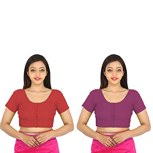 Image of Namita Women's Rubia Cotton Half Sleeve Readymade Blouse (U-COT-COM-2-CHESTNUT-CANNONPINK-36 Chestnut, Cannon Pink 36)