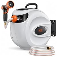 VEVOR Schlauchtrommel Wasser 25mx12mm mit Wandhalterung Tragegriff Schlauchaufroller mit 9-Muster-Sprühdüse & Gartenschlauch 180° Schwenkbar Wand-Schlauchbox mit Aufroll-Automatik Gießen Autowaschen