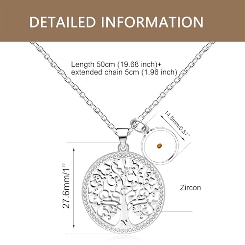 Vivaday Colar de aço inoxidável com pingente de semente de mostarda árvore genealógica da vida | Sím