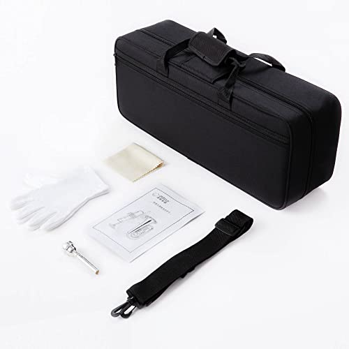 Prisciliano Bb Standard Trumpet Set For Beginner, Brass Student Trumpet Instrument With Hard Case, Cleaning Kit, 7C Mouthpiece And Gloves. Solid Feel And Sound. Golden #TOP3