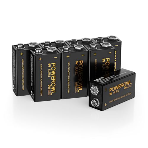 POWEROWL High Capacity 9V Batteries 8 Pack, Alkaline 9 Volt Battery 6LR61 for Smoke Detector Fire...