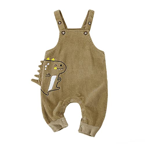 Volunboy Unisex Baby Dinosaurier Latzhose, Kordsamt Verstellbare Ärmellose Strampler Overall(9-12 Monate,Braun,Größe 80)
