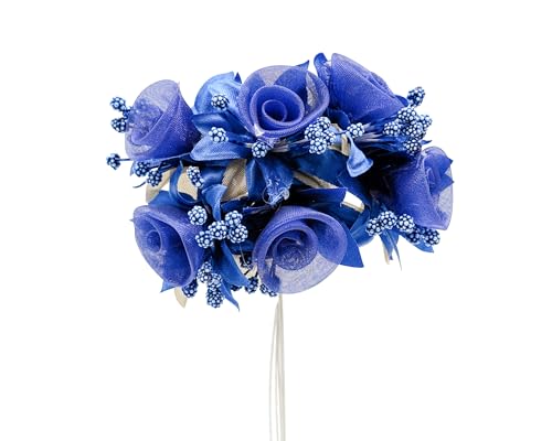 Set di 72 fiori artificiali in organza e seta, ideali per decorare la casa, fai da te, velo da sposa, fascia per capelli, decorazione per torte, bomboniere, corpetto e composizioni floreali (blu reale