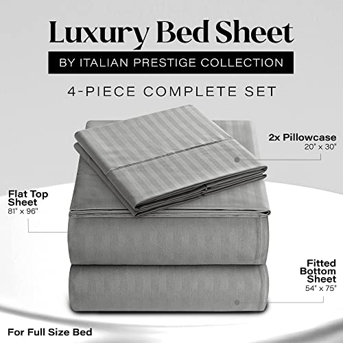 Full Italian Prestige Collection Striped Bed Sheet Set – 1800 Luxury Soft Microfiber Hypoallergenic Deep Pocket 4-Piece Bedding Set - Wrinkle, Stain, Fade Resistant - Grey #TOP1