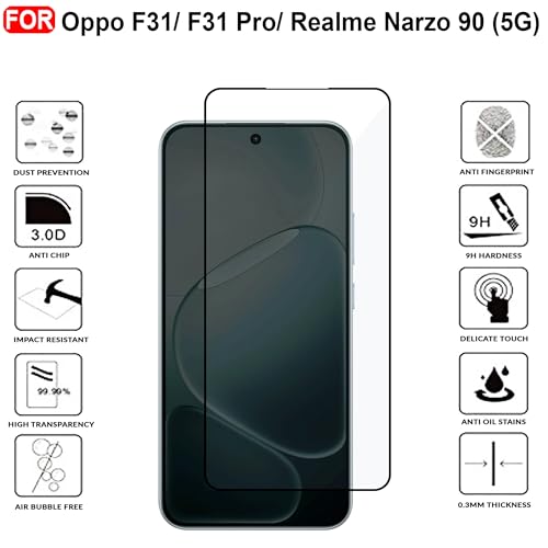 Image of CEDO Tempered Glass for Oppo F31 / F31 Pro (5G) | Screen Protector Full HD Quality Tempered Glass Anti-Scratch Edge to Edge Coverage with Easy Installation Kit (Black)
