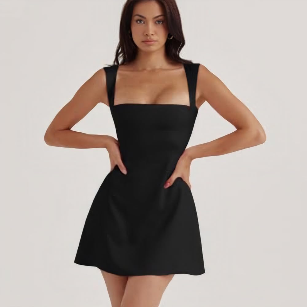 Vestito Donna Sexy Senza Maniche Mini Vestiti Corto Estivo Abito Nero Aderente Bodycon Corto Vestito per Feste Club Ccocktail Discoteca