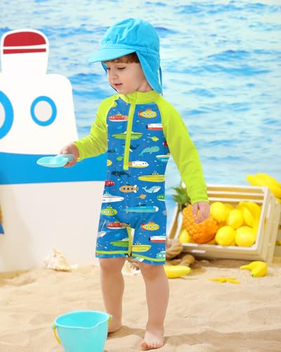 Image of BesserBay Baby Boy Swimsuit UPF 50+ Zip Front Long Sleeve Snaps Bottom One Piece Rash Guard 0-36 Months