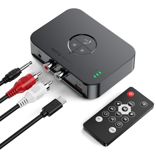 Adattatore Bluetooth 5.4 Impianto stereo con telecomando, ricevitore Bluetooth con jack Aux 3.5mm RCA, adattatore audio wireless, ricevitore Bluetooth Hi-Fi con surround(Non è un trasmettitore Bluet)