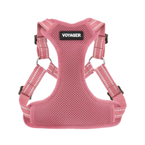 Voyager Verstellbares Hundegeschirr mit Reflektorstreifen by Best Pet Supplies - Strapazierfähige Ganzkörperweste ohne Zugkraft mit Leinen-D-Ring, atmungsaktiv, Rosa, size XS