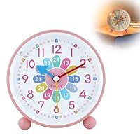 Herbst Kinder Wecker, Kinderwecker Analog Ohne Ticken Lernwecker mit Nachtlicht Tragbarer Wecker Kinder Mädchen mit Sanfter Weckklingelton für Schulanfänge Batteriebetriebene (Ohne Akku) - Rosa