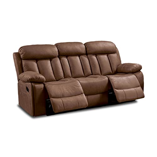 duehome | Sofá 3 Plazas, Sofá Reclinable, Asiento de Descanso, Modelo Kendal, Acabado en Tejido Color Chocolate, Medidas: 208 cm (Largo) x 101 cm (Alto) x 97 (Fondo)