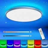 Led Sternenhimmel Deckenlampe, 24W 3200LM Led Flach Deckenleuchte Dimmbar RGB Hintergrundbeleuchtung mit Fernbedienung für Flur/Keller/Küche/Schlafzimmer/Badezimmer （Ohne RGB-Chasing）