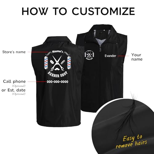 Custom Barber Smocks with Logo & Name - Personalized Polyester Vest, Unisex Workwear Jacket for Barbers & Stylists3