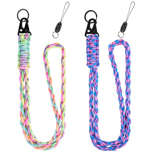 Vicloon Cordon Tour de Cou en Paracorde, 2pcs Porte Badge Lanière avec Lanière Tressée, Lanyard Strap Neck Cordon Porte-badge pour Clés Téléphone...