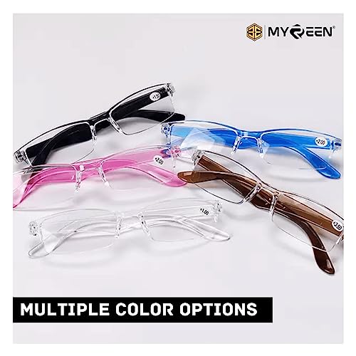 Image of myreen Half-Rim Reading Glass For Men and Women +1 +1.25 +1.5 +1.75 +2 +2.25 +2.5 +2.75 +3 | Unbreakable Hard Plastic Frame with Clear Lens for better vision | Single vision power specs
