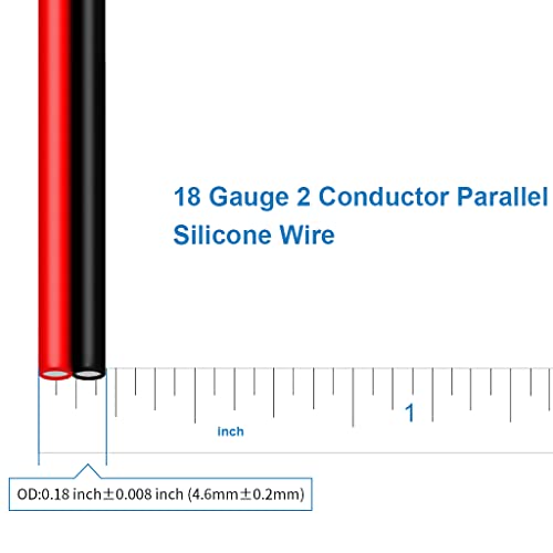 Bntechgo 18 Gauge Flexible 2 Conductor Parallel Silicone Wire Spool Red Black High Resistant 200 Deg C 600V For Single Color Led Strip Extension Cable Cord,Model,25Ft Stranded Tinned Copper Wire #TOP2