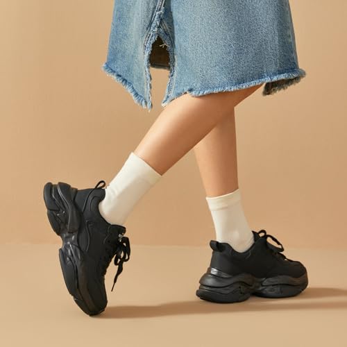 Image of BEAU TODAY Chunky Sneakers for Women, Womens Fashion Sneakers, Lightweight Leather Sneakers for Women, Comfortable Casual Lace-Up Breathable Dad Shoes