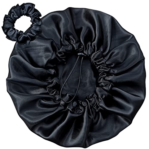 Touca De Cetim Dupla Face Ajustável Antifrizz + Xuxinha (Preto)